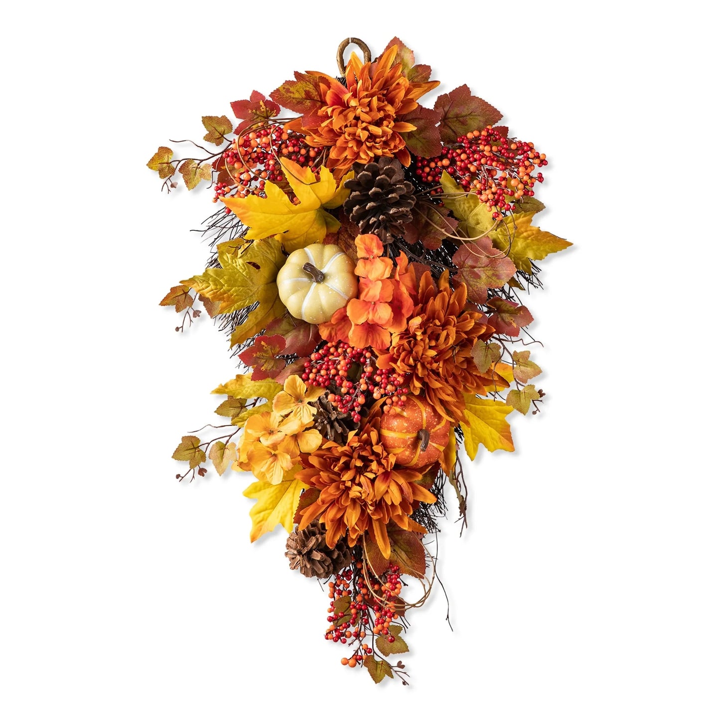 Glitzhome 26"H Fall Sunflower Pumpkin Lotus Leaf Teardrop Swag for Thanksgiving