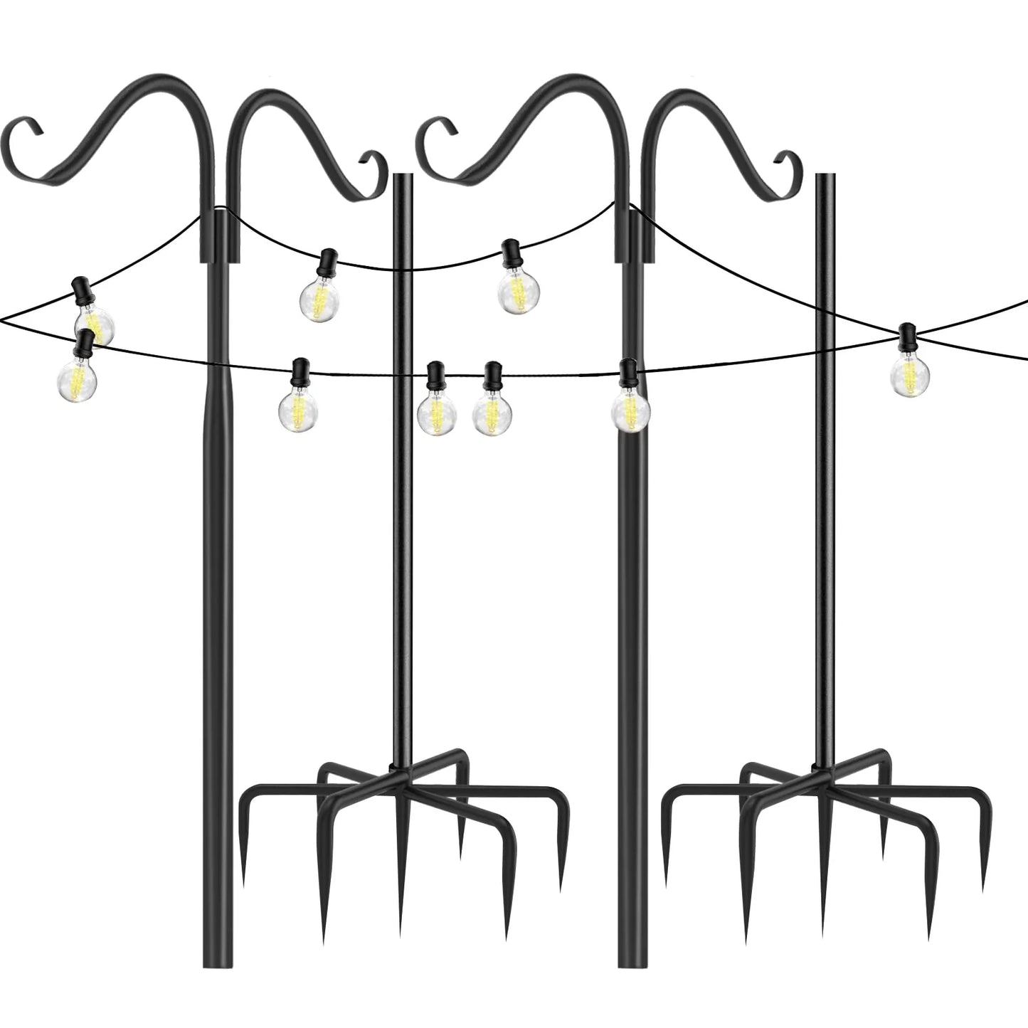 2X Double Shepherds Hooks Outdoor Heavy Duty for Hanging Bird Feeder - 107"
