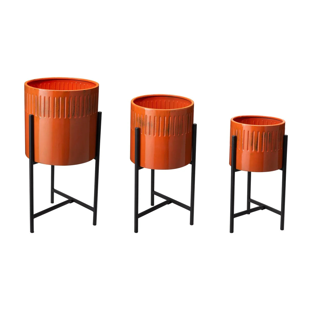 Glitzhome Set of 3 Modern Metal Cachepot Planters with Stands Plant Flower Pot Indoor Outdoor