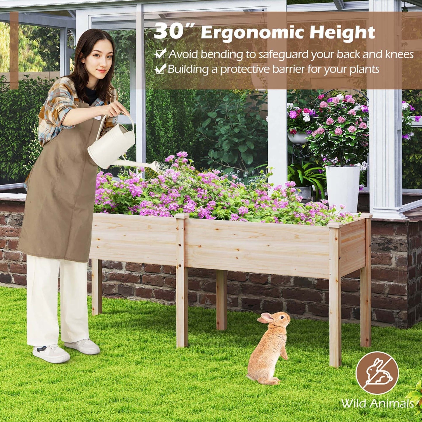Costway Raised Garden Bed Elevated Fir Wood Planter Box with 2 Large - See Details