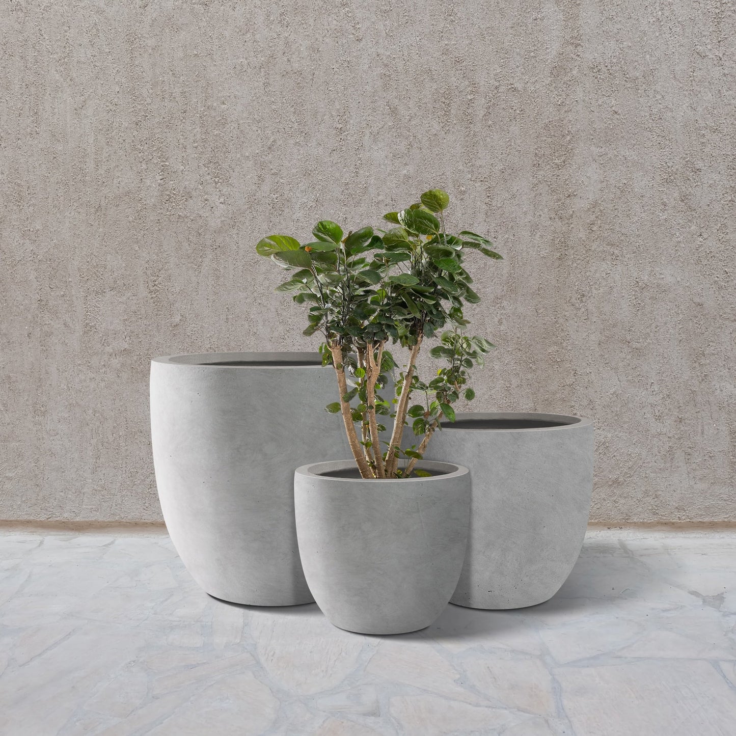 Kante 20", 16.5", 13.3"W Weathered Finish Round Concrete Planters (Set of 3), Outdoor/Indoor Decorative Pots w/ Drainage Hole