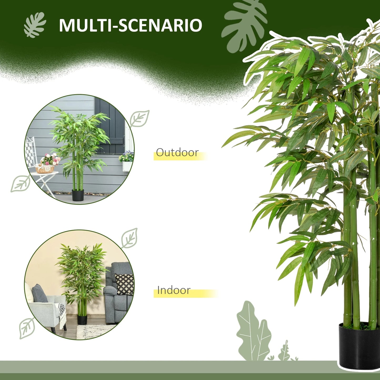 HOMCOM 4.5FT Artificial Bamboo Tree Faux Decorative Plant in Nursery Pot for Indoor Outdoor Décor - 6.75" x 6.75" x 55"