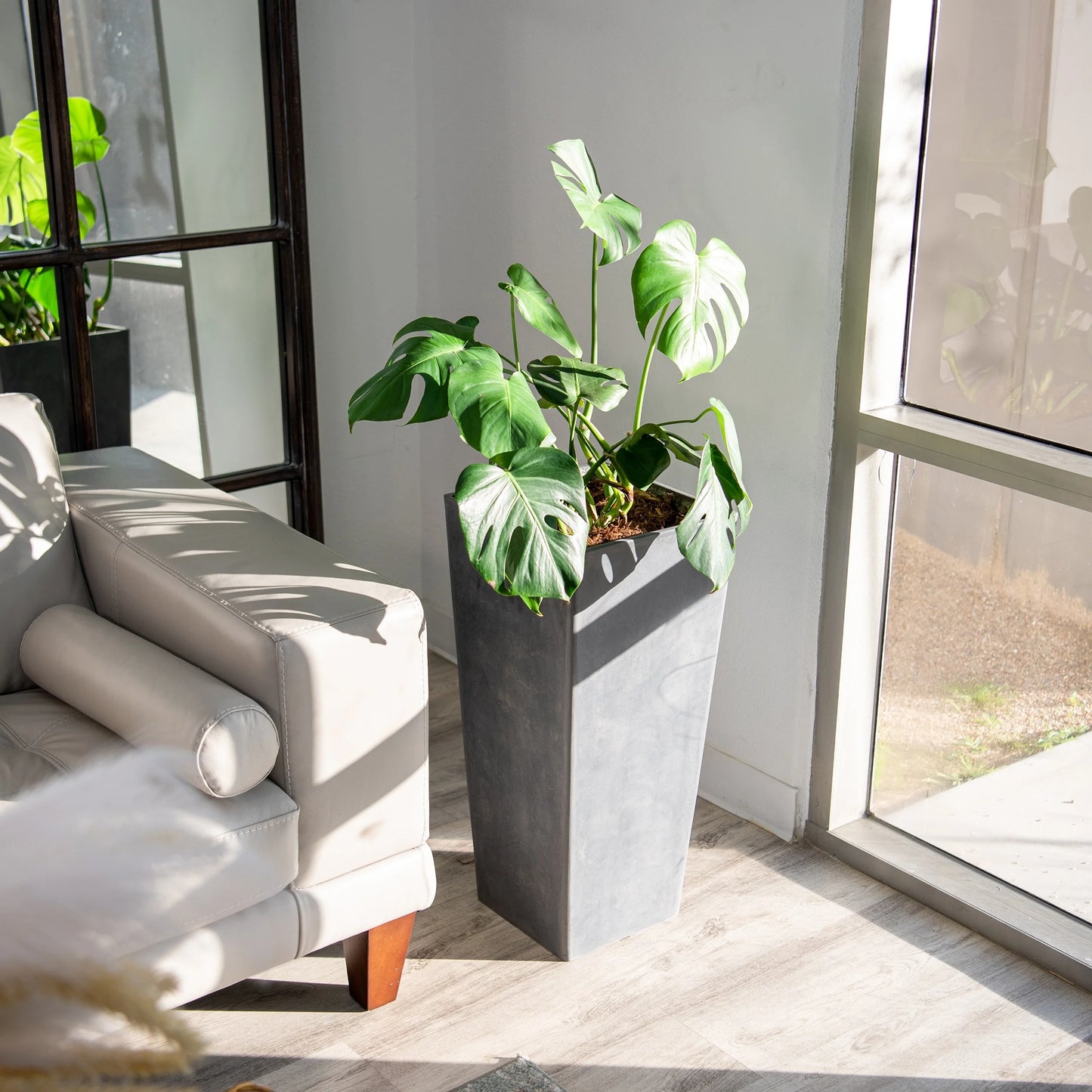 XBrand Modern 28-Inch Tall Square Modern Tapered Indoor & Outdoor Planter