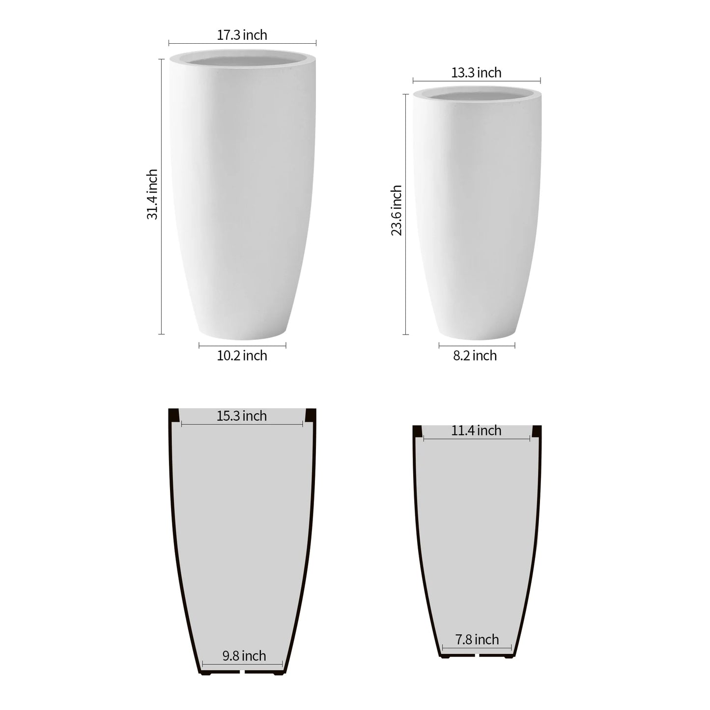 Kante 31.4" and 23.6"H Weathered Finish Concrete Tall Planters (Set of 2), Large Outdoor Indoor