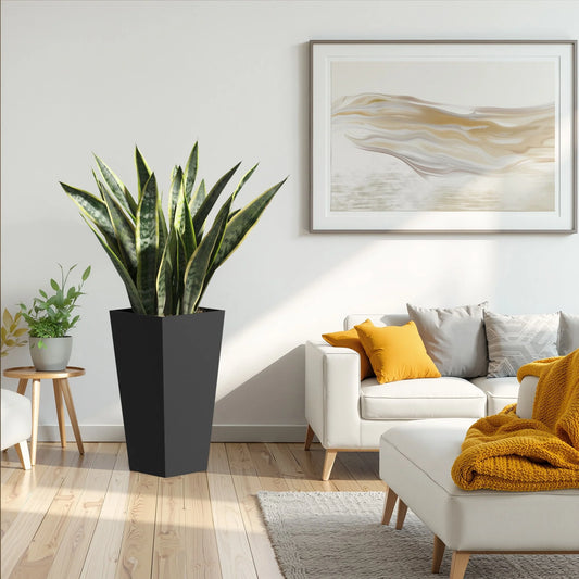 25" H Tall Metal Tapered Planter - Large Outdoor & Indoor Garden Plant Pot with Drainage Hole and Rubber Plug