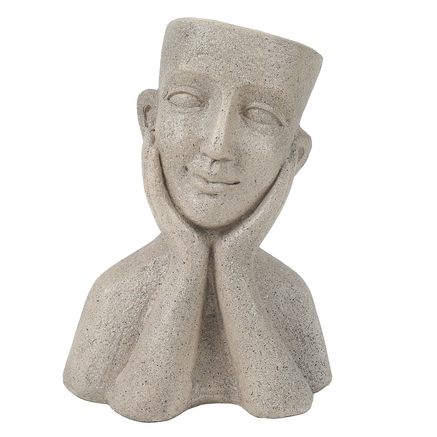 Speckled Beige MgO Happy Bust Head Indoor/Outdoor Statue Planter