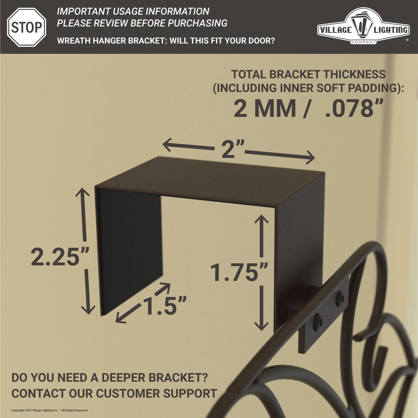 Adjustable Wreath Hanger for Door - Colonial (Brown) - Brown