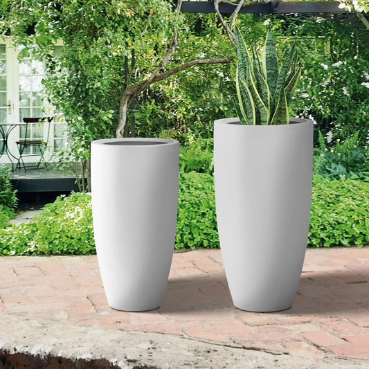 Plantara 32" & 23.6" H Concrete Tall Solid White planter, Large Outdoor Plant pot, Modern Tapered Flower pot for Garden