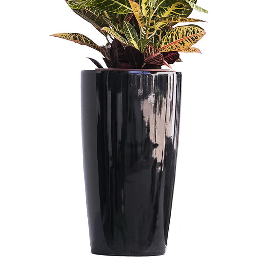 XBrand 21" H Plastic Self Watering Indoor Outdoor Tall Round Planter Pot w/Glossy Finish, Decorative Gardening Pot
