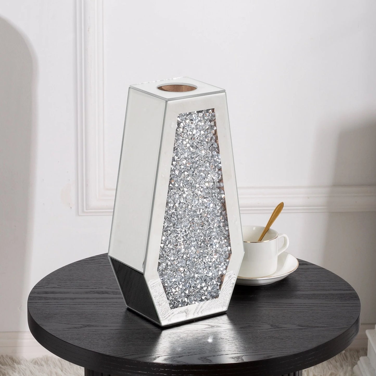 Indoor/Outdoor Water-Holding Mirrored Diamond Vase