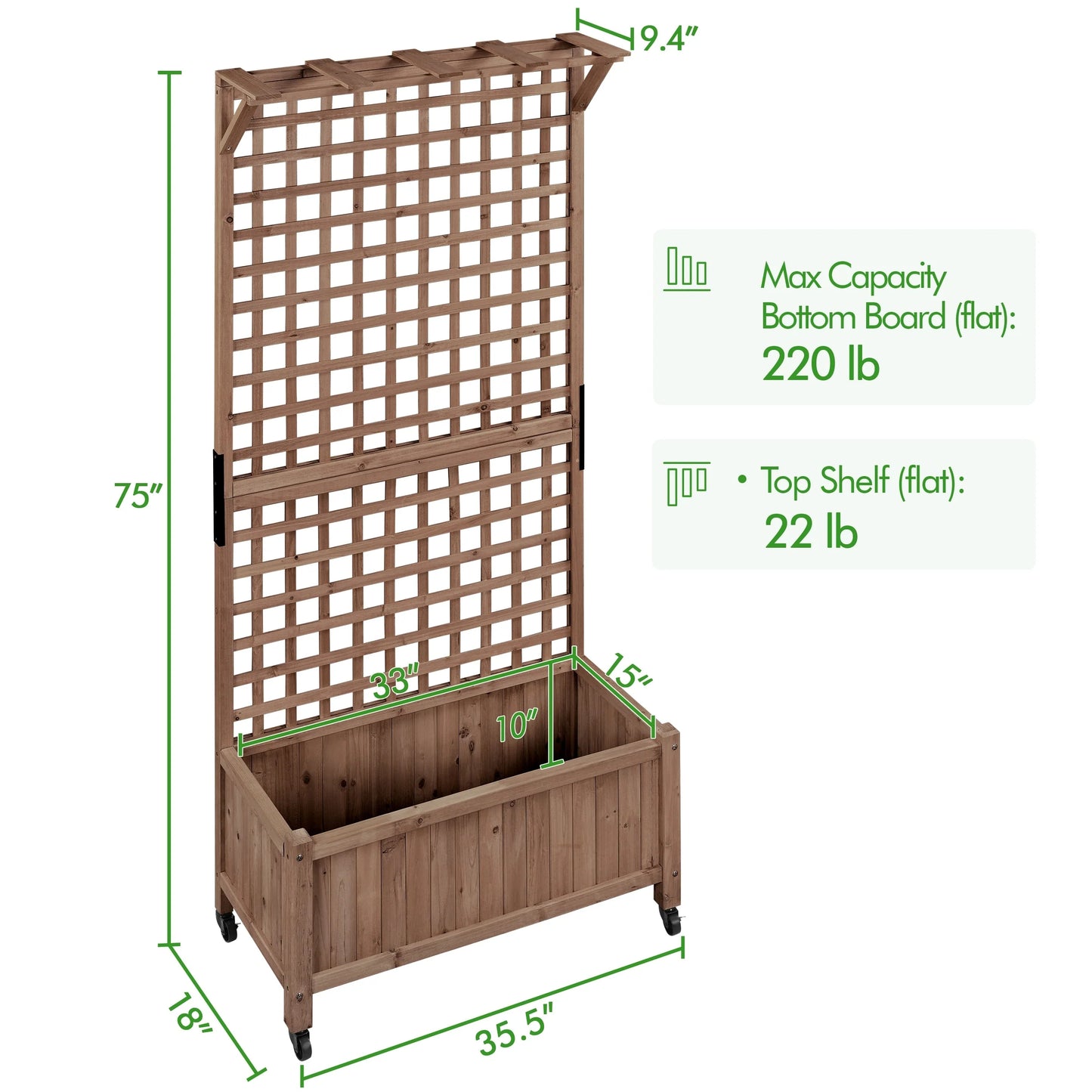 Yaheetech 72"H Wood Planter Raised Bed with Trellis Free Standing Planter Box for Garden Yard