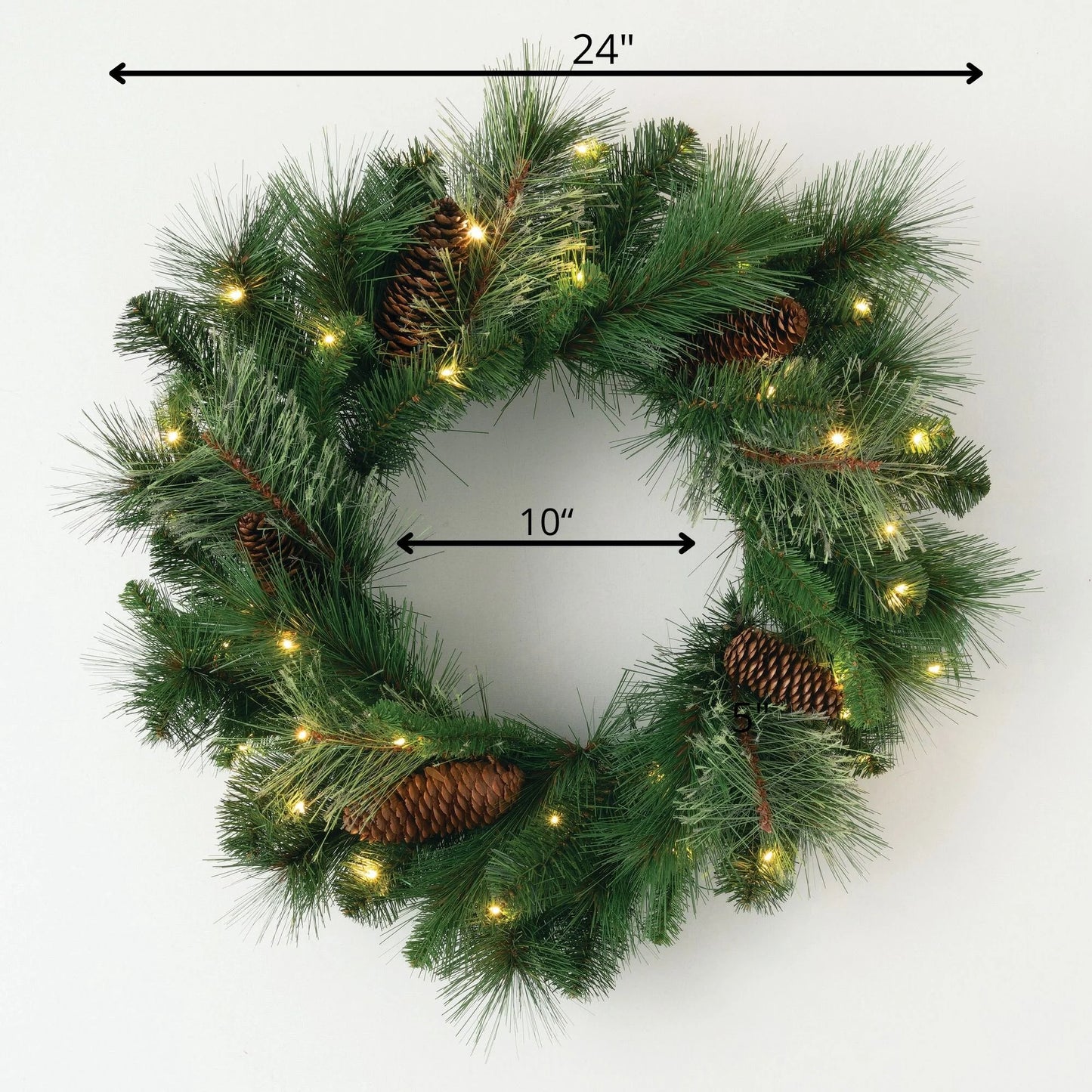 Sullivans Artificial 24" LED Mixed Pine Christmas Wreath with Pinecones, Green, Indoor Christmas Decor
