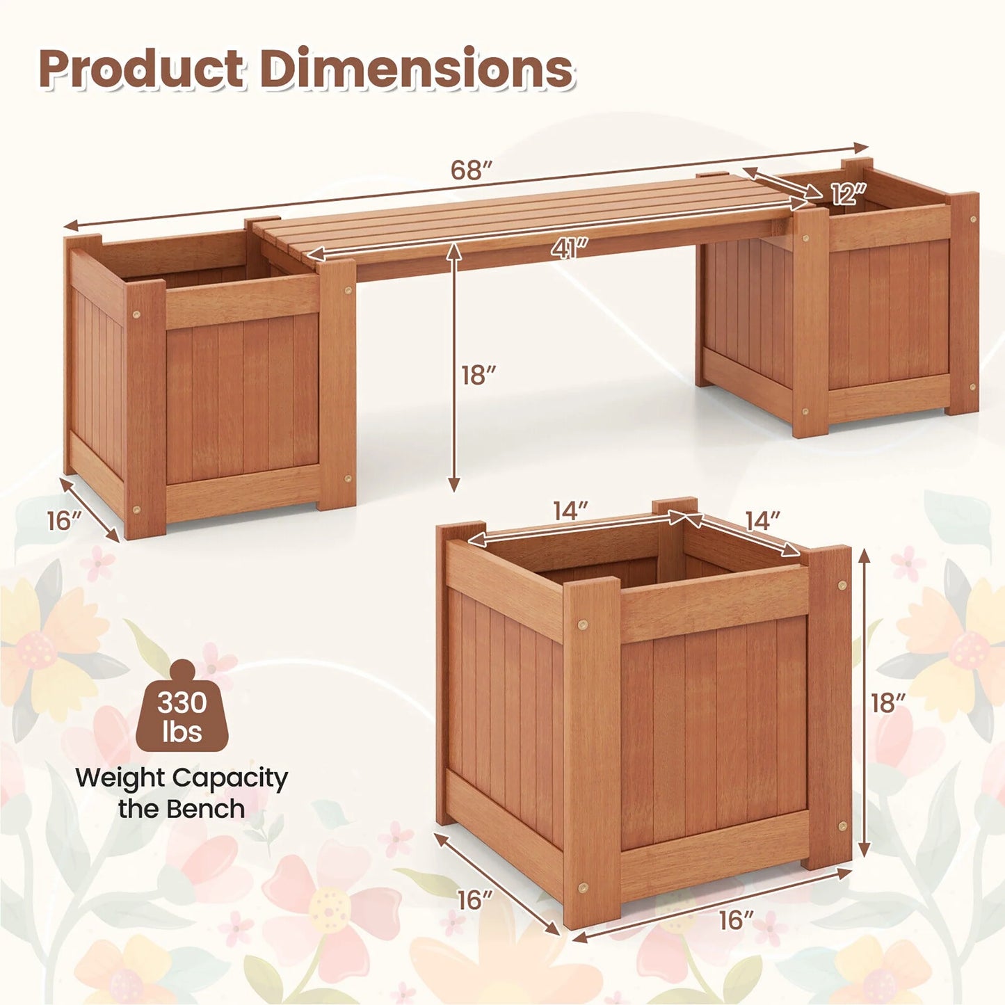 Gymax Wood Outdoor Planter Boxes w/ Detachable Bench 2 Elevated Mini