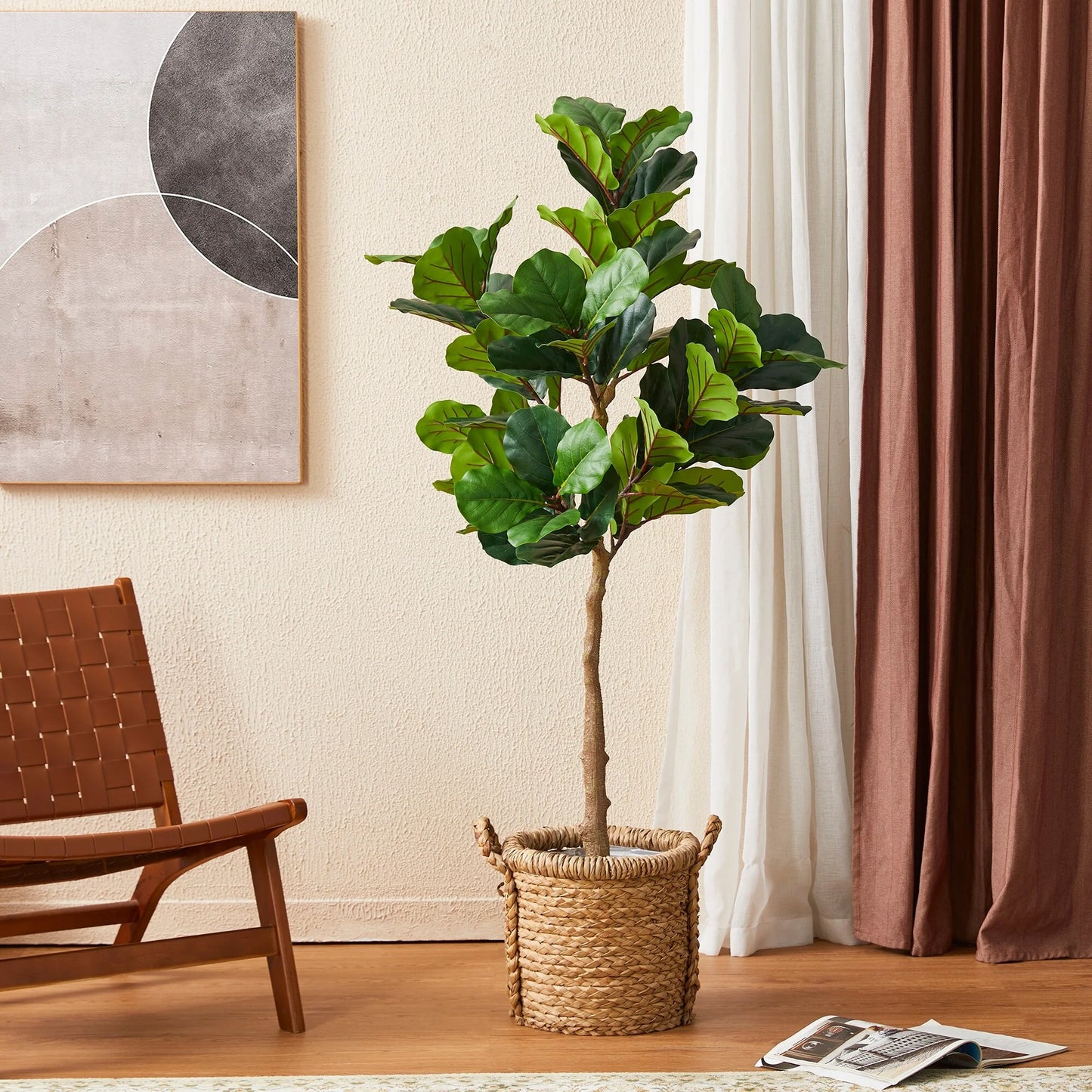 Glitzhome 3.5ft/5ft.Potted Real Touch Fiddle Leaf Fig Faux Tree