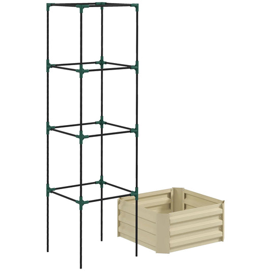 Outsunny Galvanized Raised Garden Bed, 24" x 24" x 11.75" Outdoor Planter Box with Trellis Tomato Cage and Open Bottom
