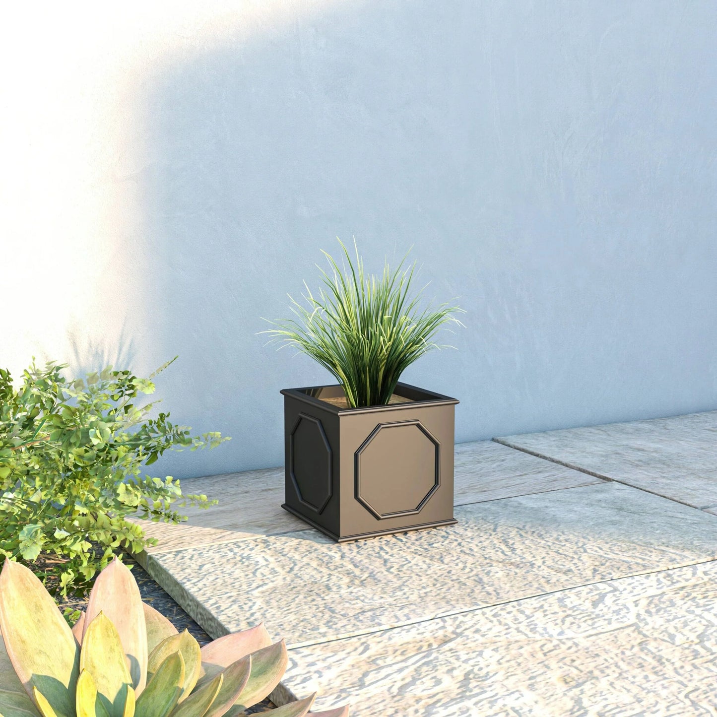 Sprout Modern Fiberstone and MgO Clay Square Planter Pot with Drainage for Home Garden Yard Patio Porch Office Decor