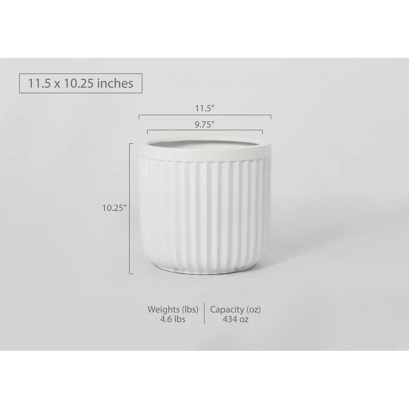 Indoor/Outdoor Large 1-Piece Minimalist Fiberstone Lightweight Short Round Planter Pot With Grooves - 16, 13, 11 in Matte Finish
