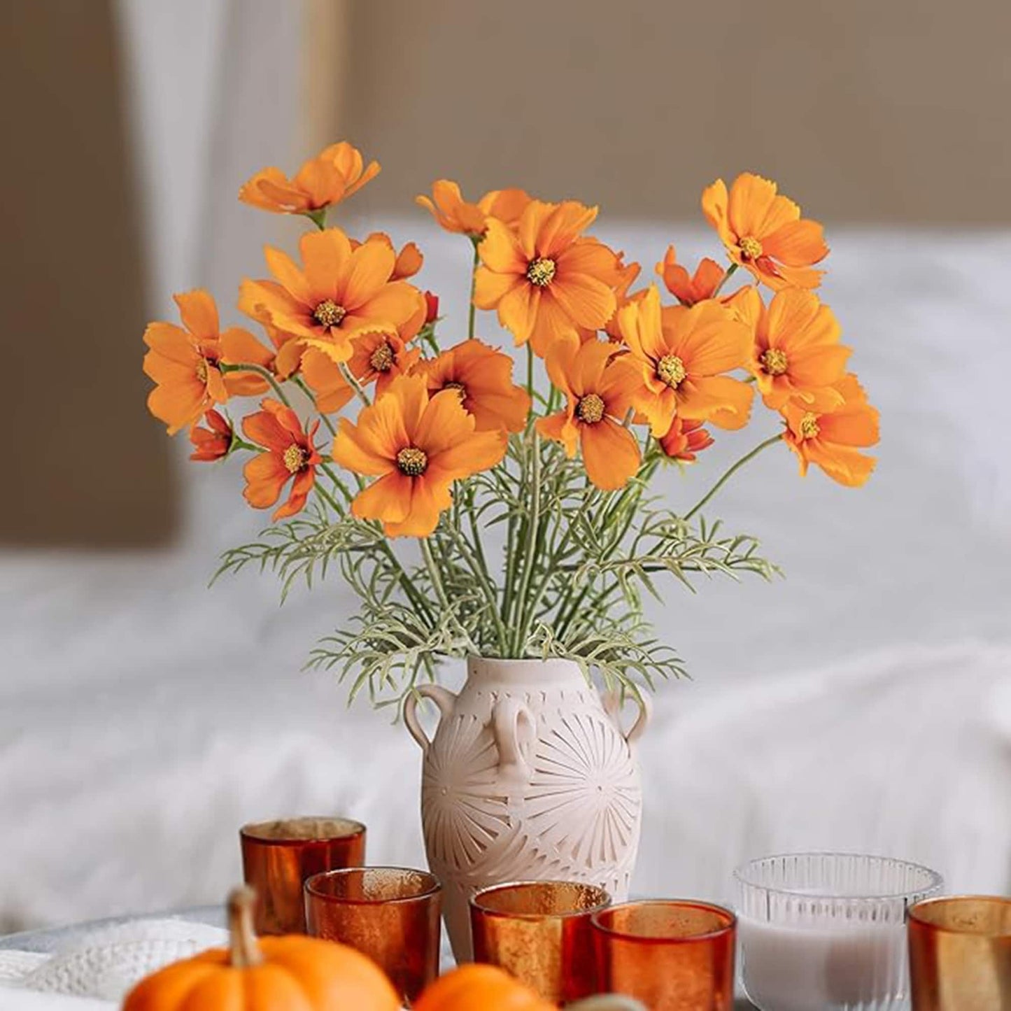 Orange Silk Decorative Artificial Cosmos Faux Flowers