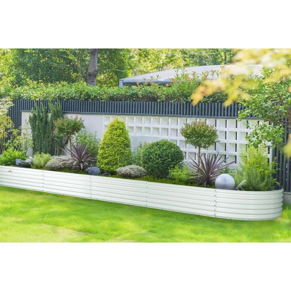 Outdoor 12 ft. x 3 ft. x 1.5 ft. Oval Extra Large Metal Anti-Rust Raised Garden Bed in Gray For Vegetables and Flowers