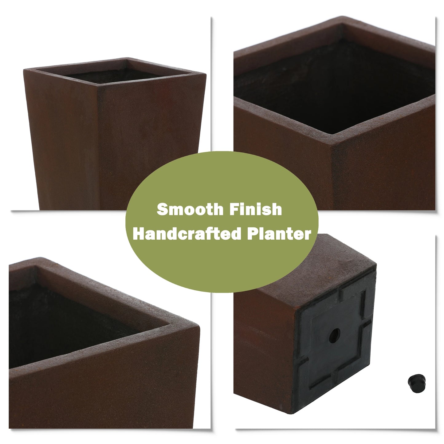 Rustic Brown MgO Tall Tapered Planter with Drainage Hole and Plug - 24.2" H