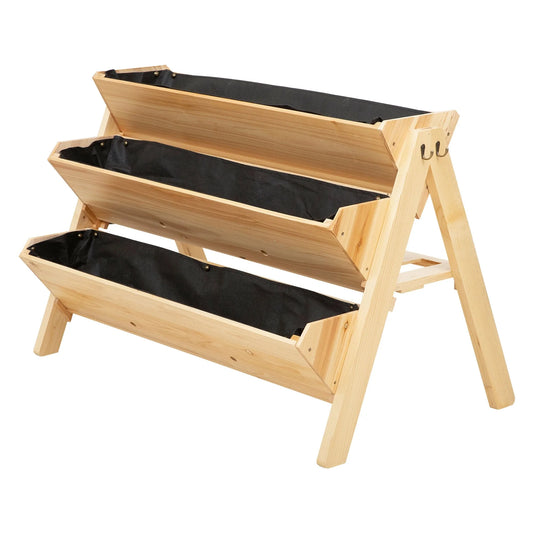 Outsunny 47" x 27" x 32" 3-Level Wooden Plant Stand & Raised Garden Bed with Hooks & Clapboard for Tools