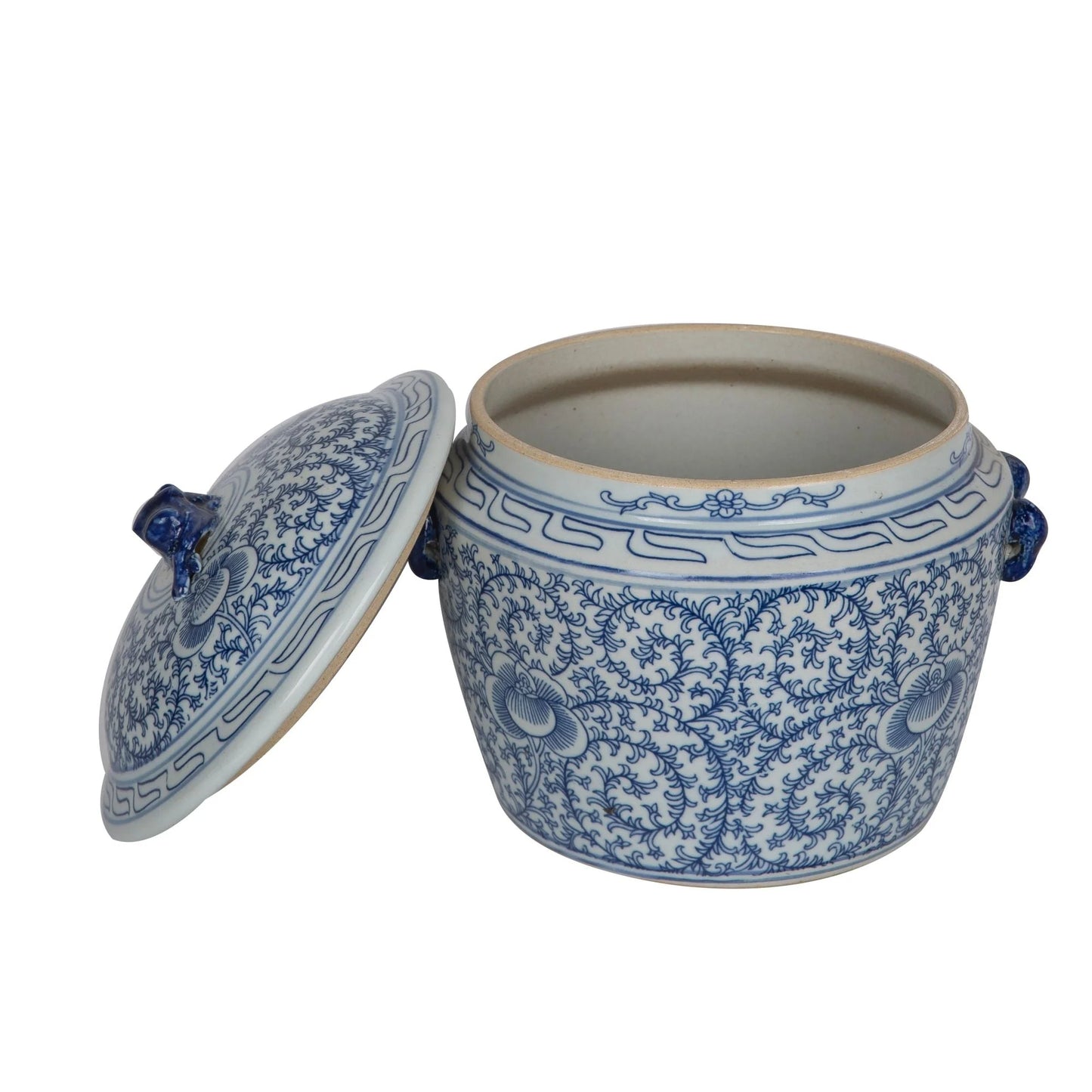 Blue and White Lidded Rice Jar Floral Motif