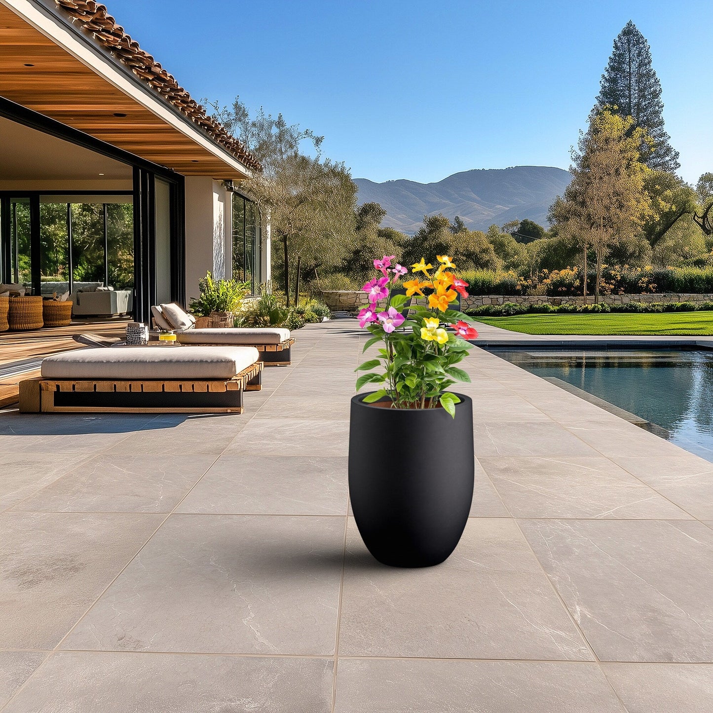 Tall Concrete Round Plant Pots / Large Indoor and Outdoor flower Planters