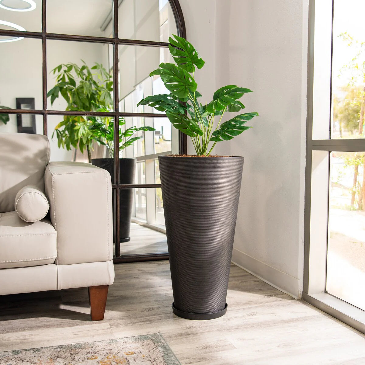 XBrand Modern 28-Inch Tall Round Planter, Modern Tapered, Indoor & Outdoor Planter
