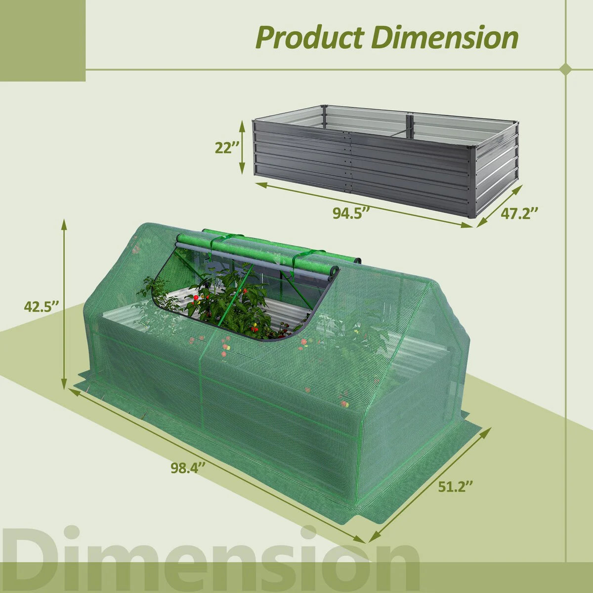 8x4x2ft Galvanized Raised Garden Bed with Cover Metal Planter Box
