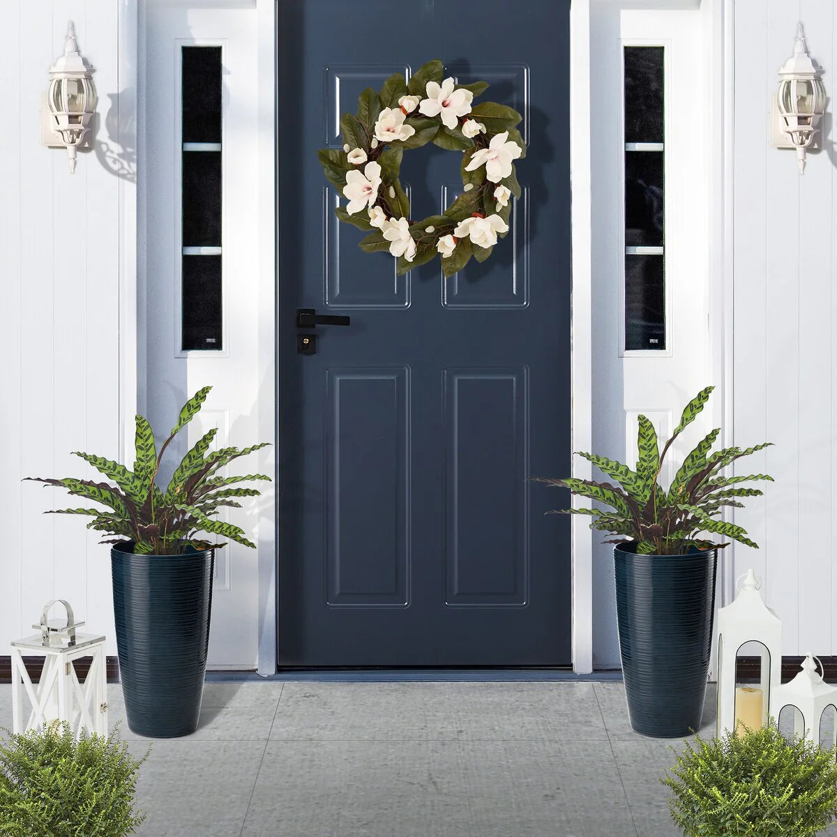 Glitzhome 22.5"H Oversized Set of 2 Eco-Friendly Resin Stone Faux Ceramic Textured Tall Planters Porch Flowerpot