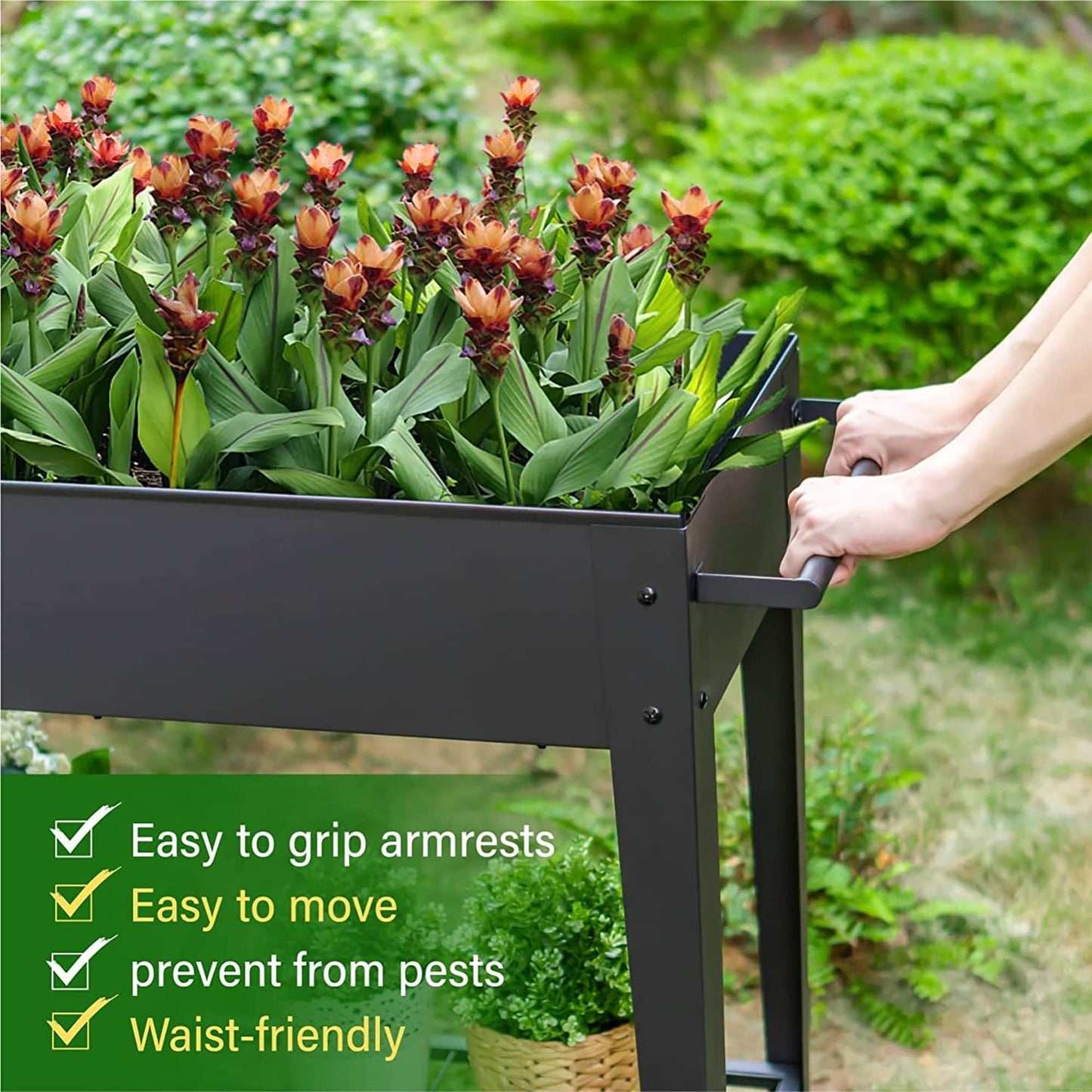 MAISON ARTS Metal Raised Planter Box with Legs Outdoor Elevated Garden Bed On Wheels for Vegetables Flower Herb