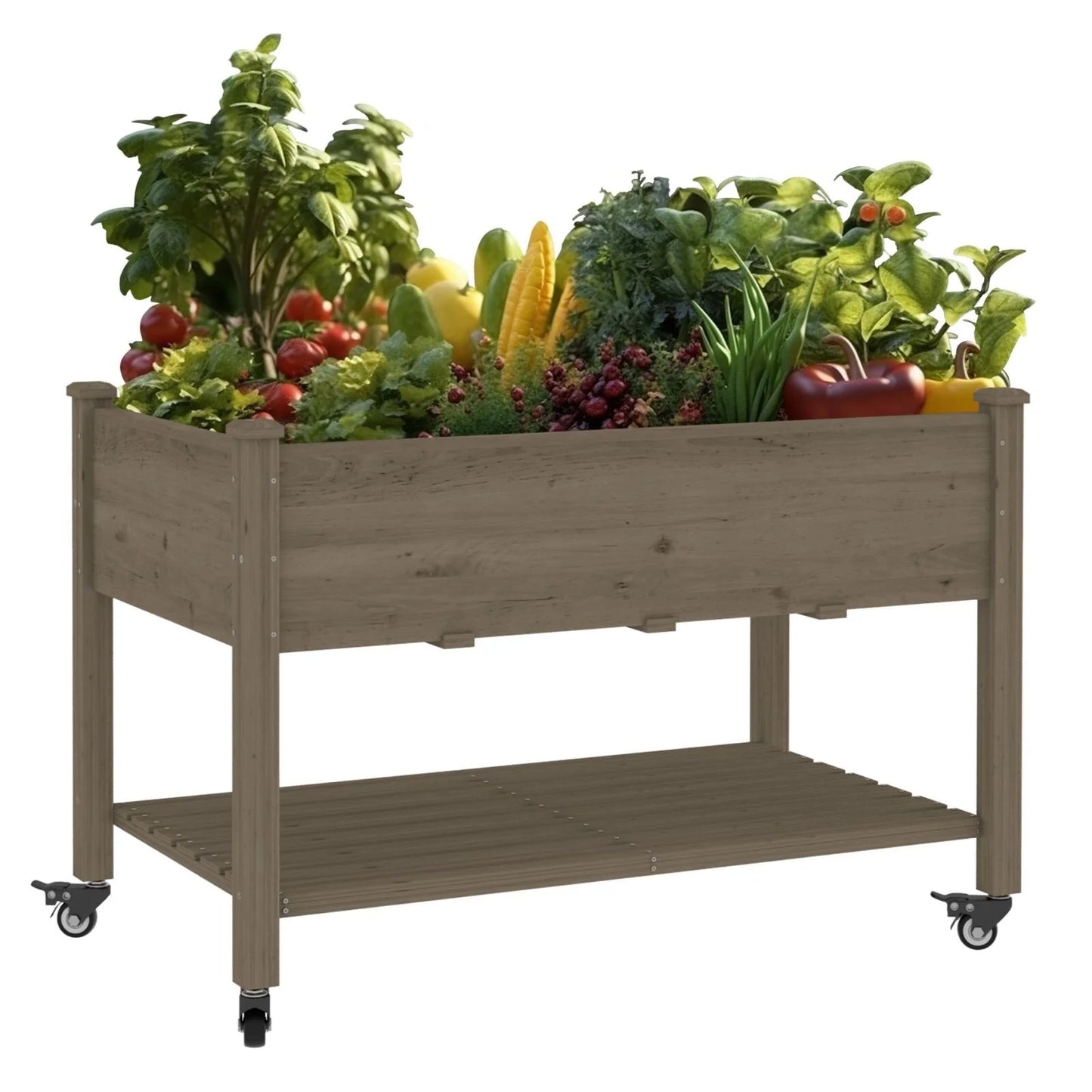 VEIKOUS Wood Raised Garden Bed Planter Box with Four Wheels and Legs, 46.8''W x 22.4''D x 33''H - 46.8''W x 22.4''D x 33''H