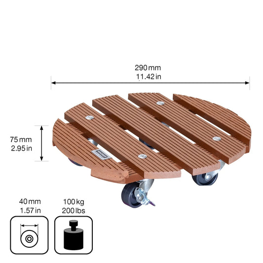 WAGNER design yourself 11.4" Round WPC Plant Caddy, Indoor/Outdoor, with Brakes