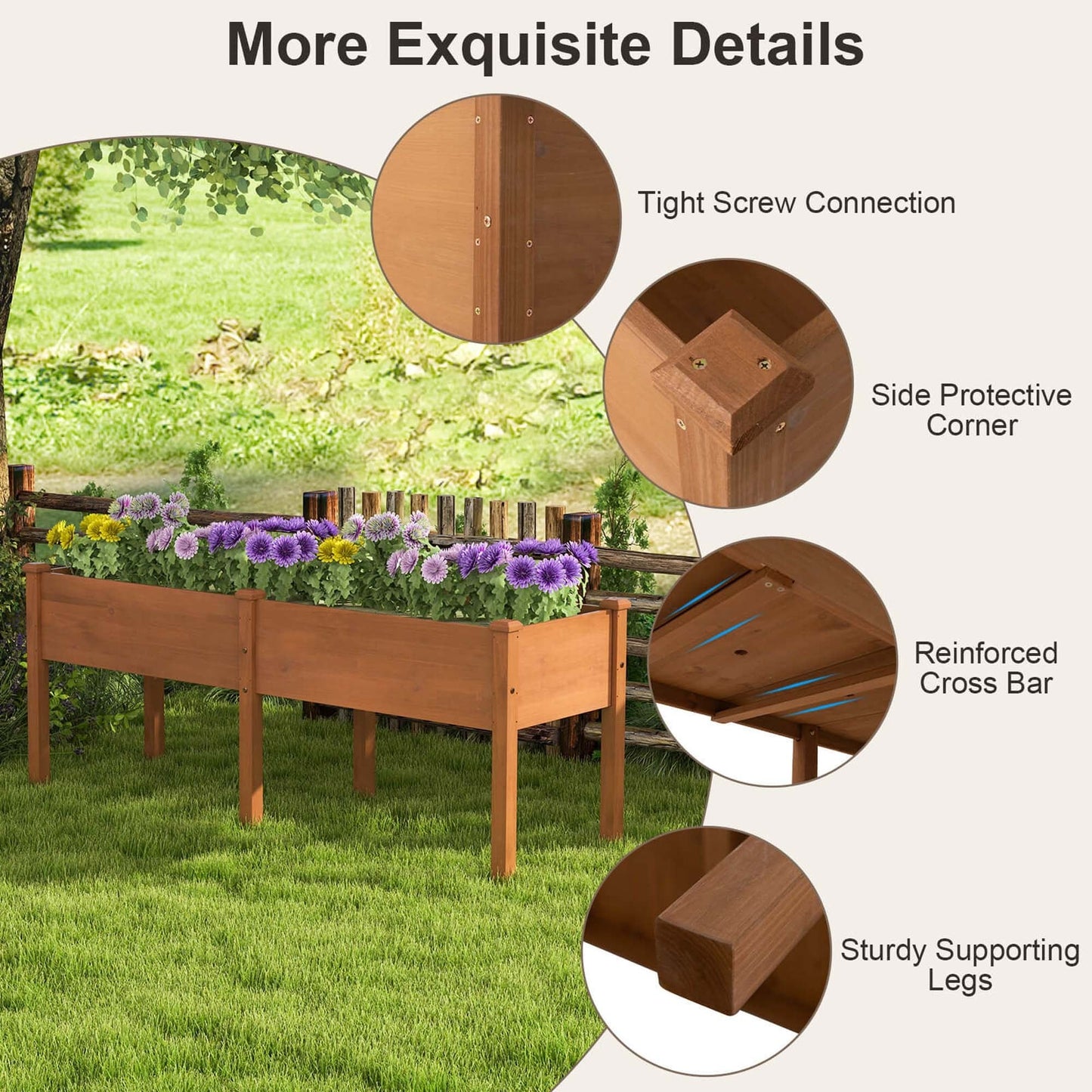 Costway Raised Garden Bed Elevated Fir Wood Planter Box with 2 Large - See Details