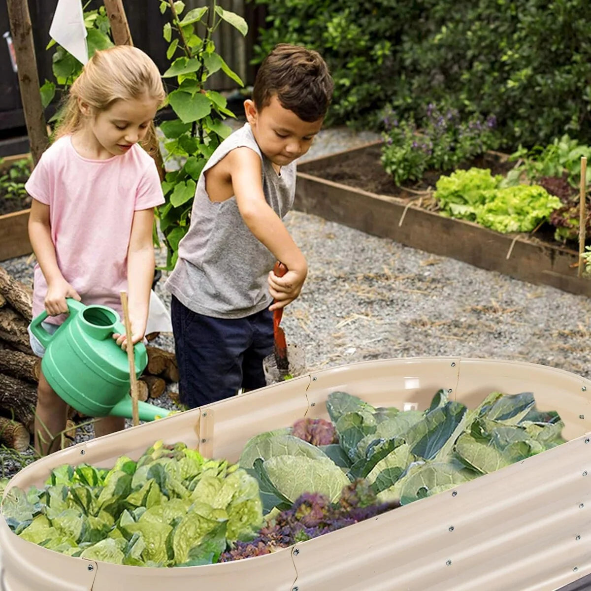 Outdoor 2 Pack Galvanized Raised Garden Bed Kit, 4x2x1ft Planter Raised Garden Boxes Outdoor with Anti-Rust Paint