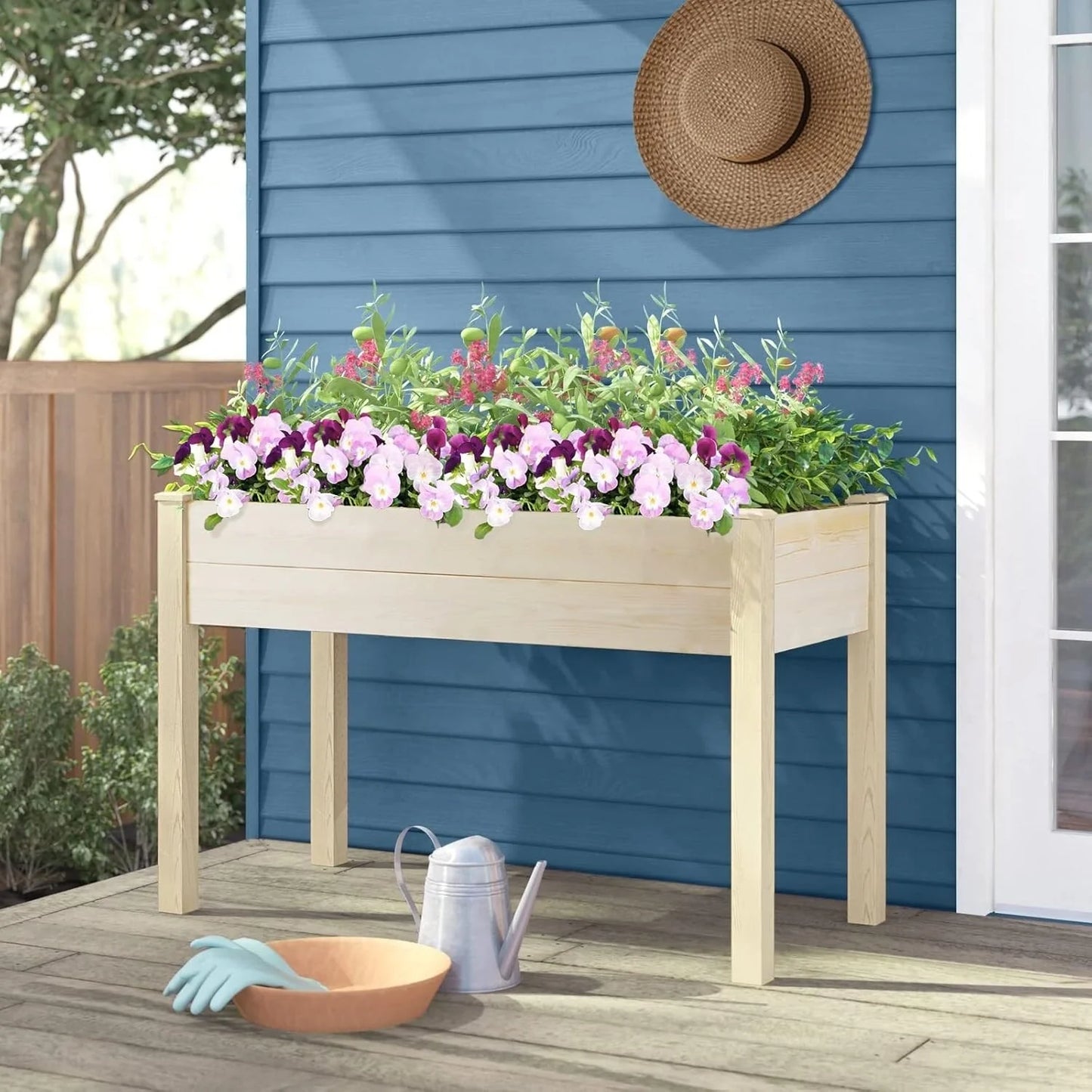 SUNCROWN Outdoor 4 FT Wooden Raised Garden Bed Elevated Planter Box