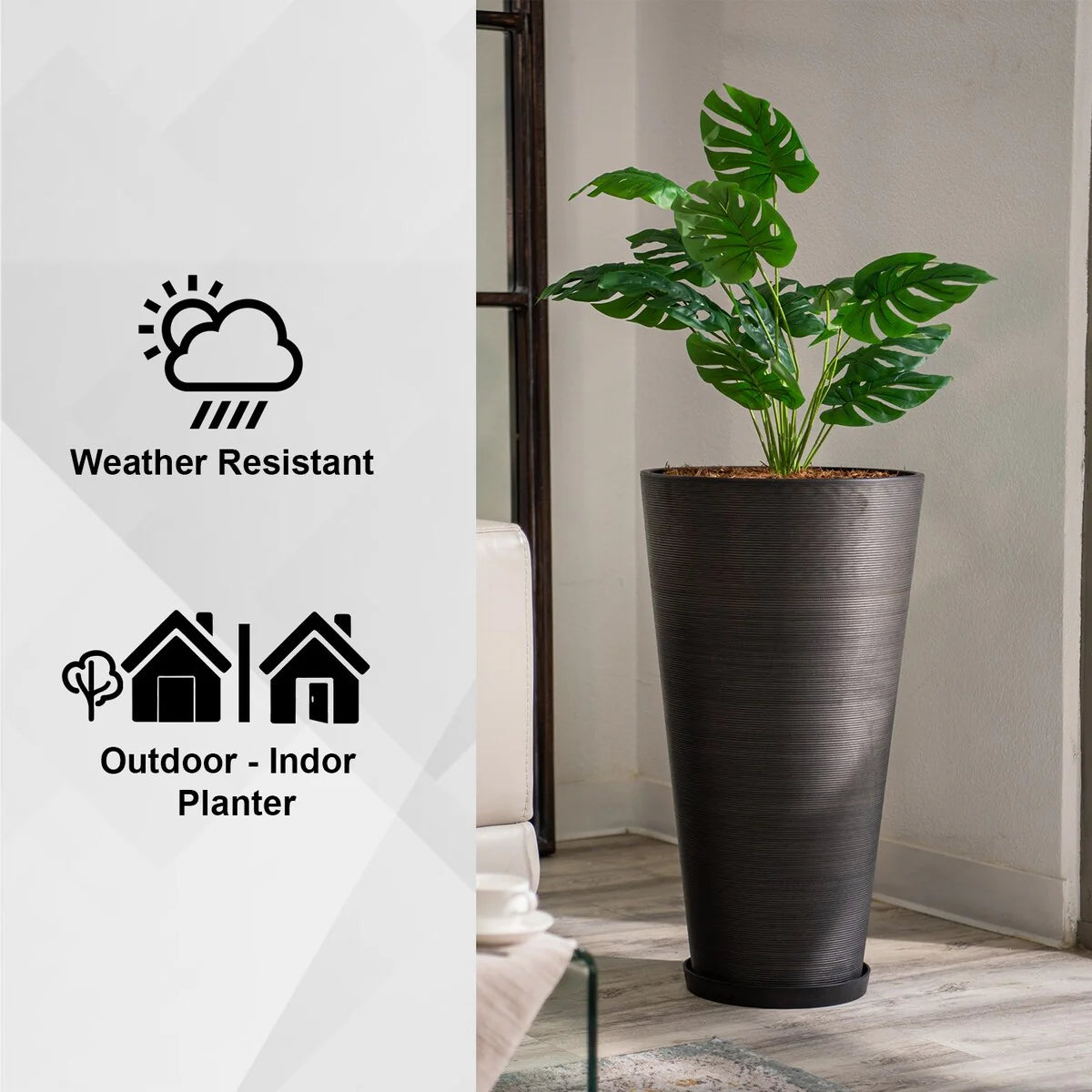 XBrand Modern 28-Inch Tall Round Planter, Modern Tapered, Indoor & Outdoor Planter