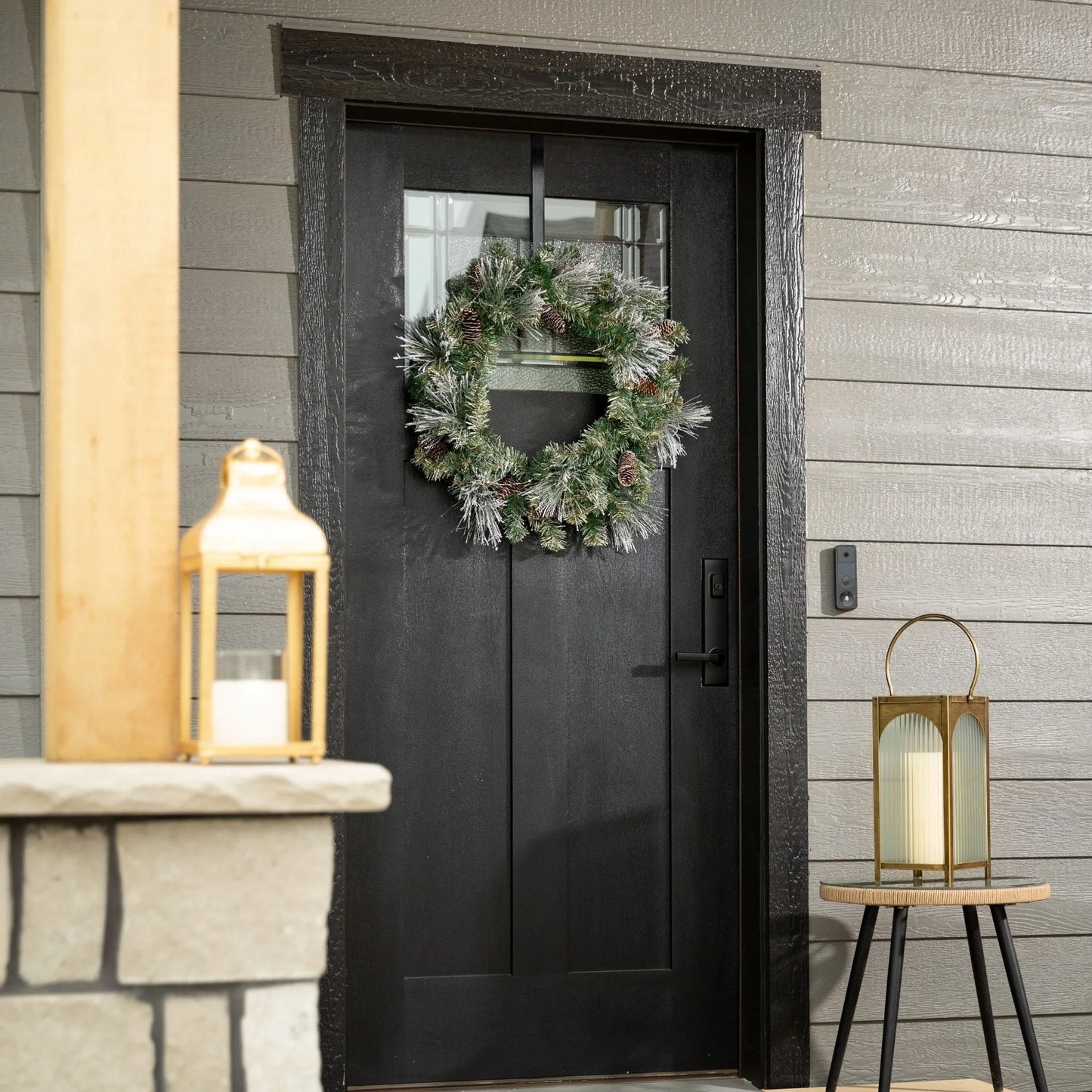 Sullivans Artificial 24" Flocked LED Pine Christmas Wreath with Pinecones, Green, Indoor Christmas Decor