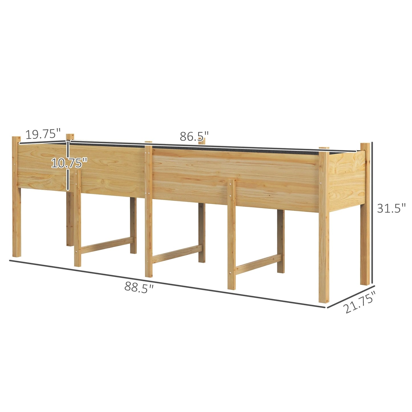 Outsunny Wooden Raised Garden Bed with Bed Liner and Drain Holes, Large Elevated Planter Box with Legs