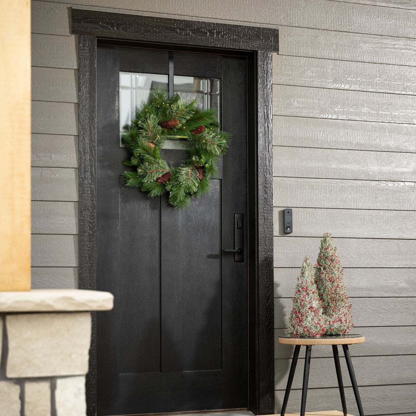 Sullivans Artificial 24" LED Mixed Pine Christmas Wreath with Pinecones, Green, Indoor Christmas Decor