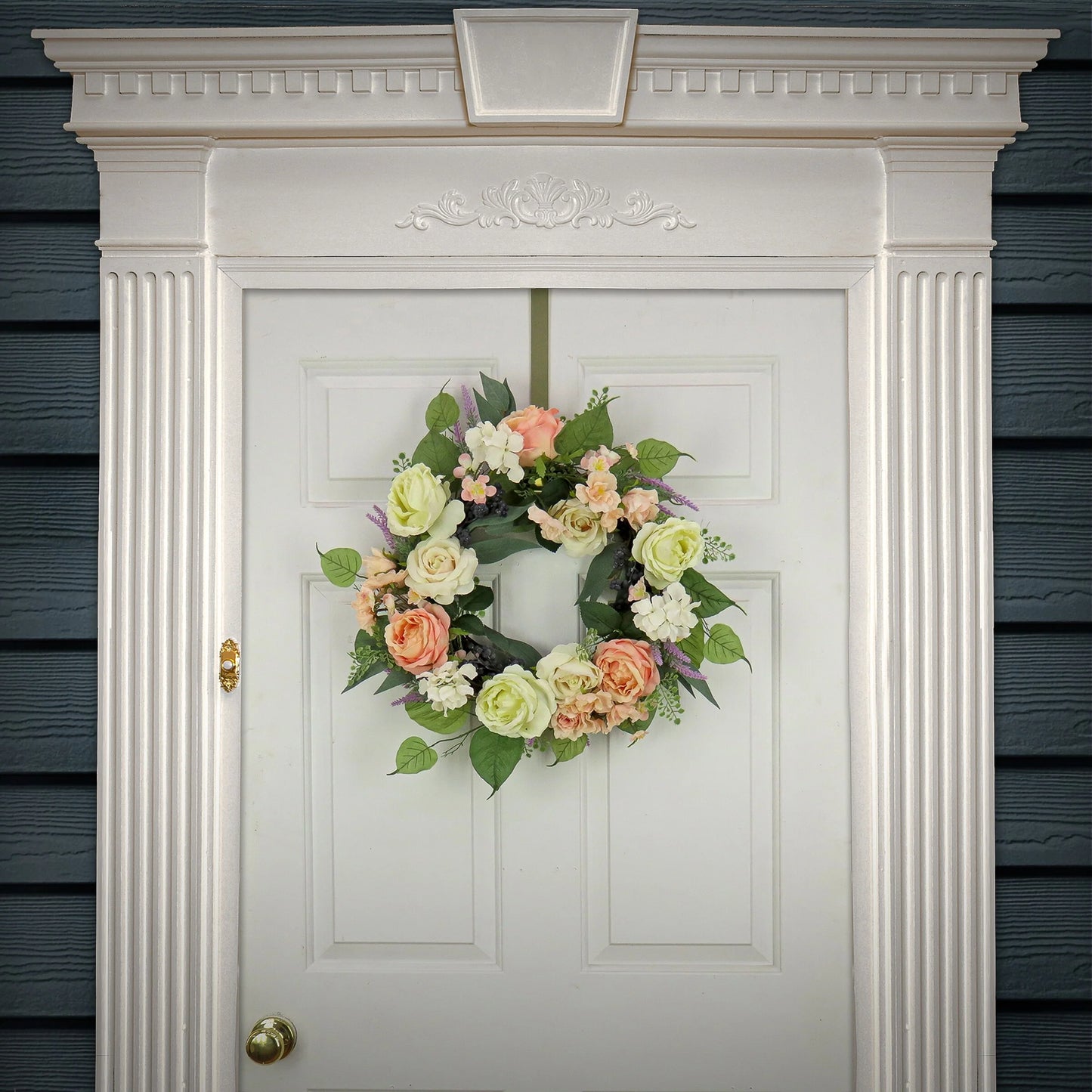 National Tree Company 24 inch Artificial Spring Wreath with Rose and Peony Flower Blooms, Leafy Greens, Realistic Floral Décor