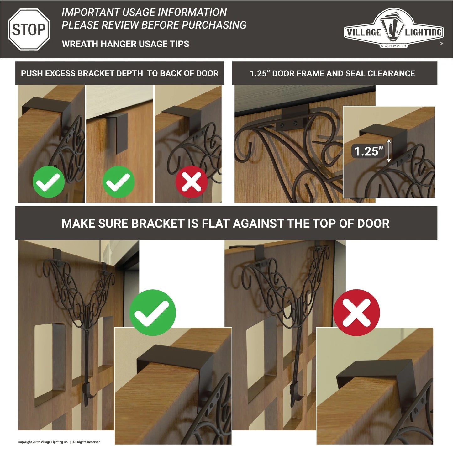 Adjustable Wreath Hanger for Door - Colonial (Brown) - Brown