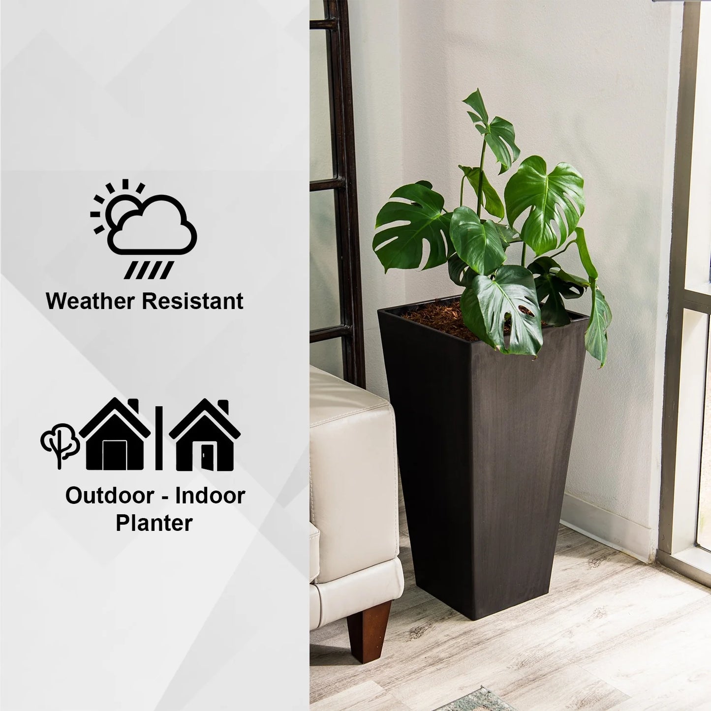 XBrand Modern Square Tapered Planter – 28" or 30" Tall, Indoor & Outdoor Use