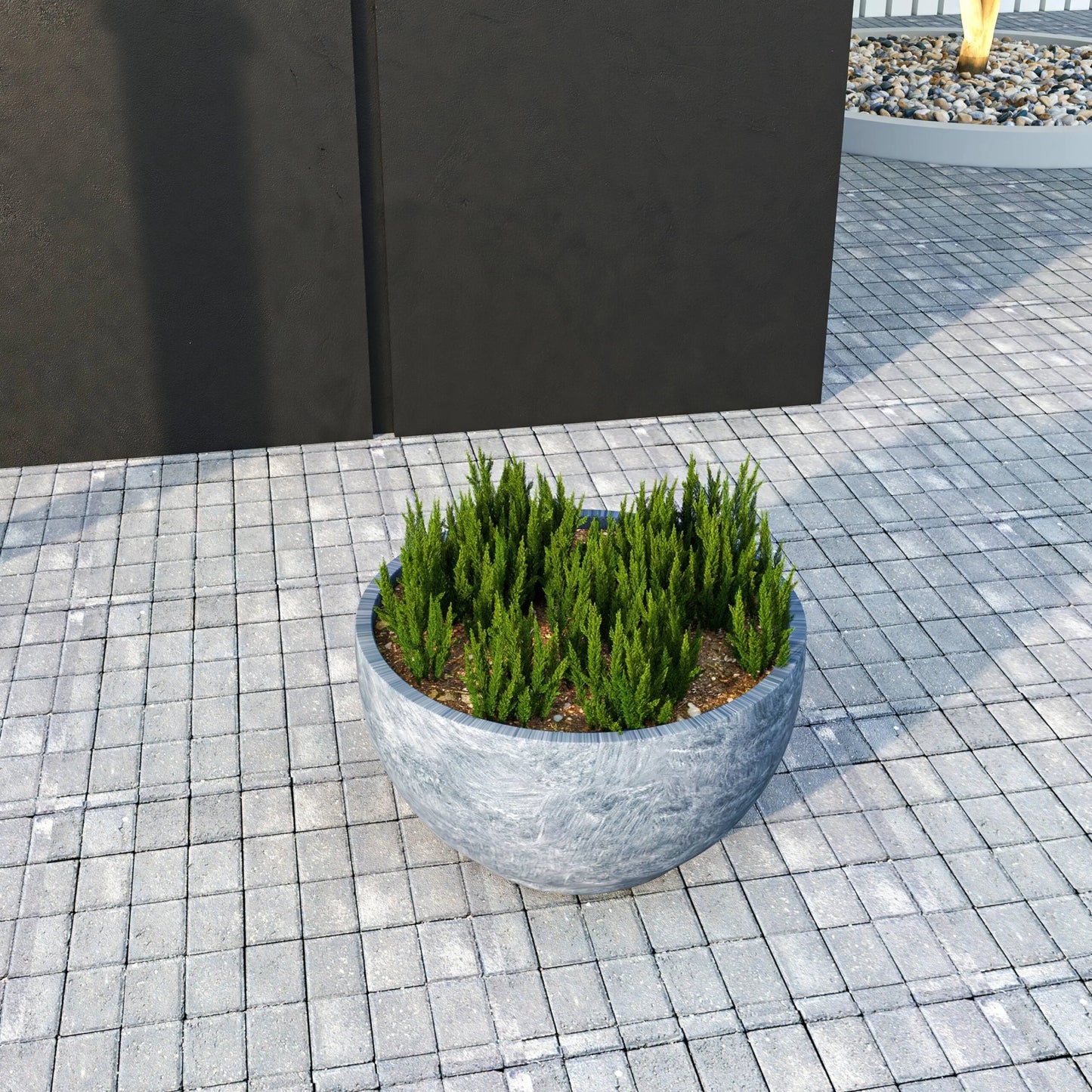 Grove Modern Round Fiberstone and MgO Clay Plant Pot with Drainage Holes for Indoor & Outdoor Home Office Yard Patio Decor