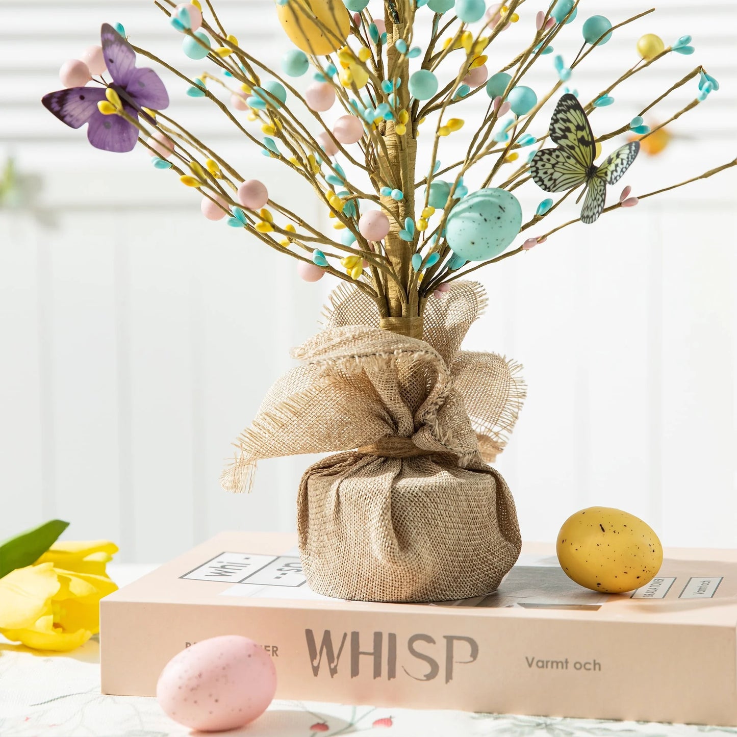 Glitzhome 18"H Easter Eggs Blossom Table Tree Spring Artificial Plants Centerpieces