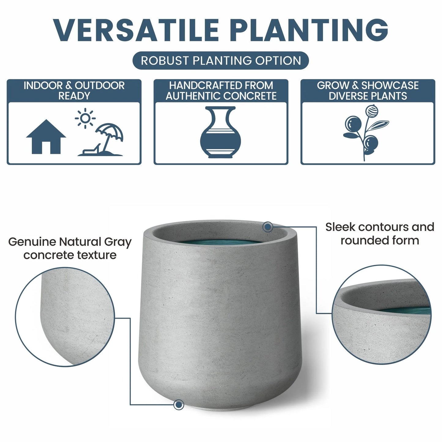 Tall Concrete Round Plant Pots / Large Indoor and Outdoor flower Planters