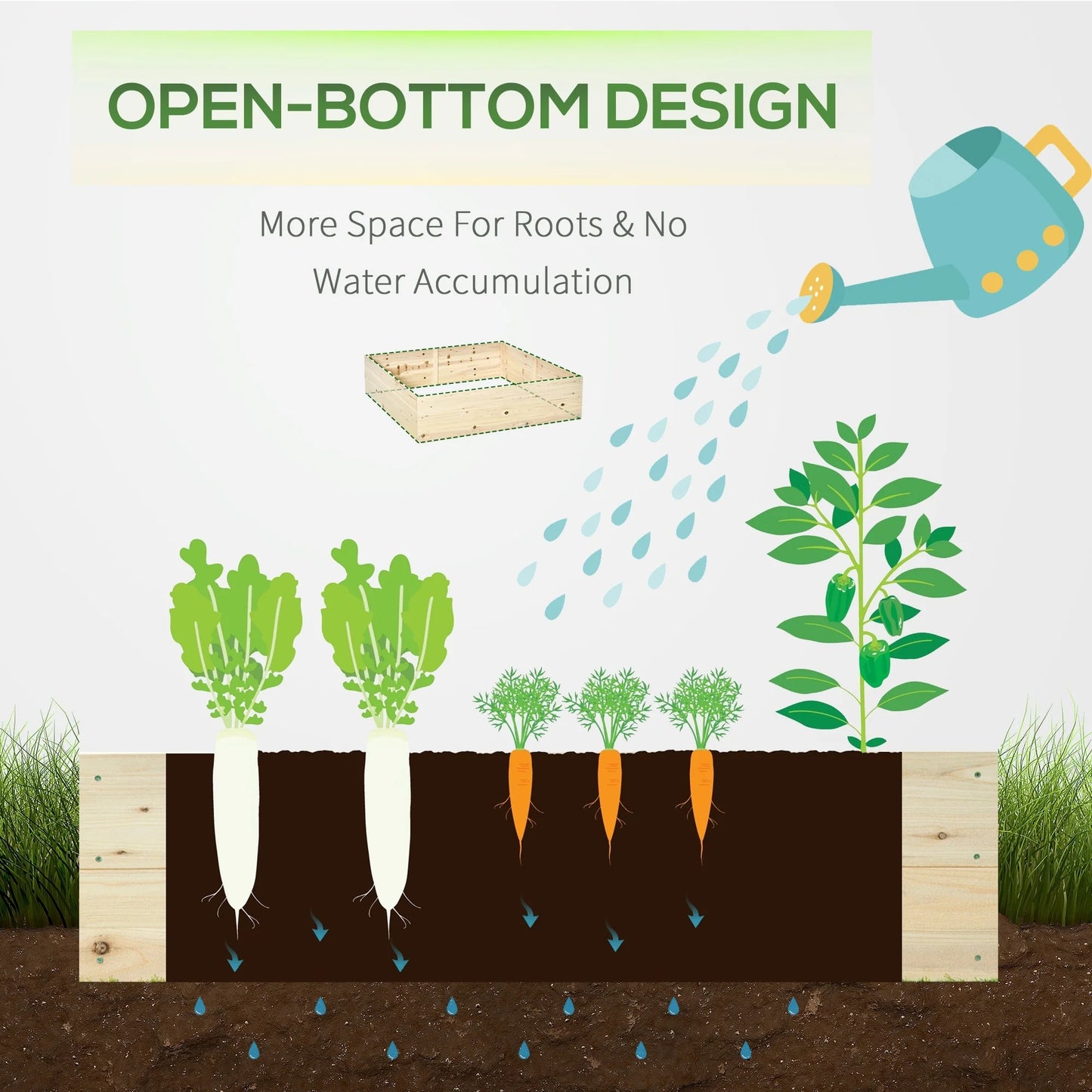 Outsunny 46'' x 46'' Raised Garden Bed Elevated Wooden Planter Box for Backyard, Patio to Grow Vegetables, Herbs, and Flowers
