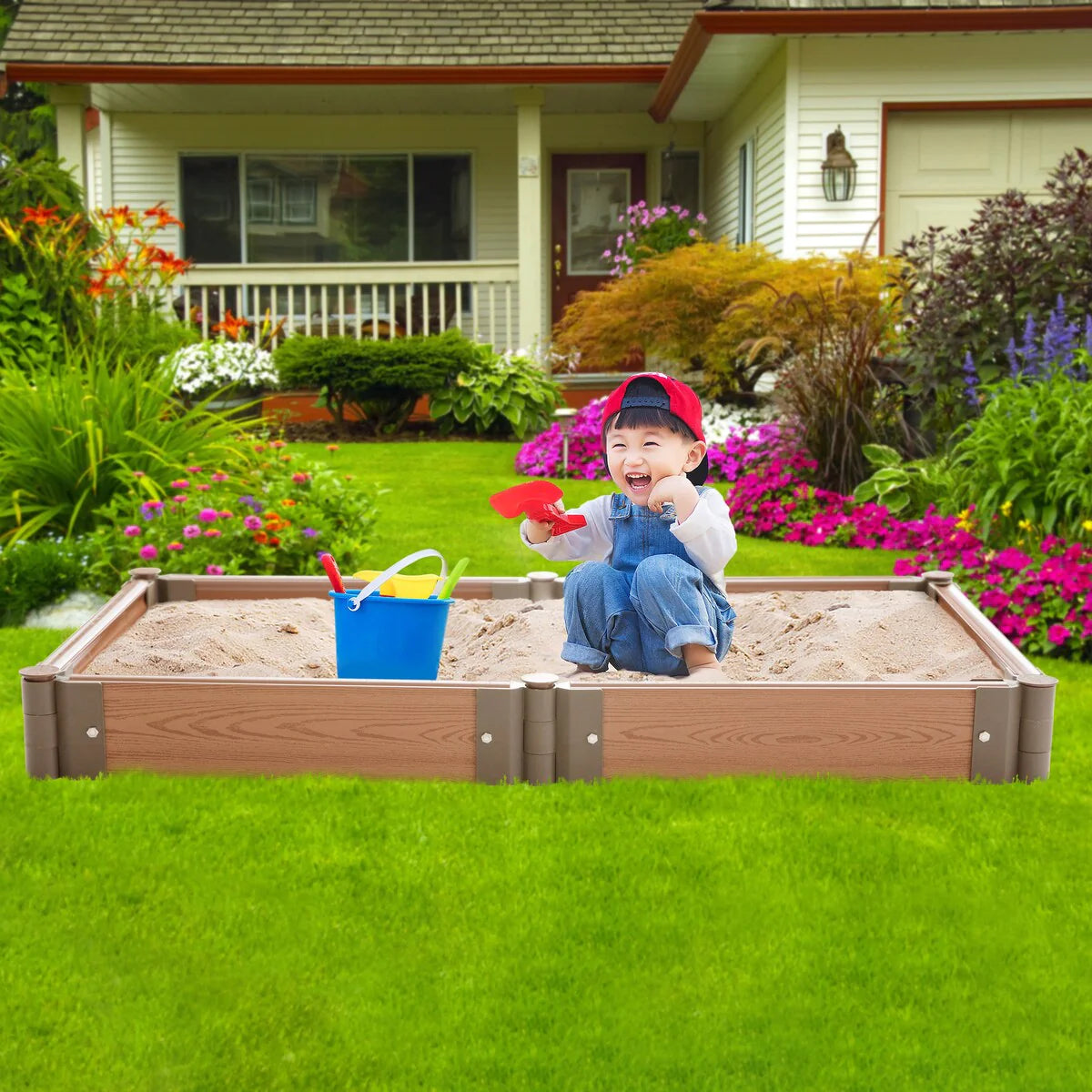 Classic Traditional Durable Wood- Look Raised Outdoor Garden Bed Flower Planter Box
