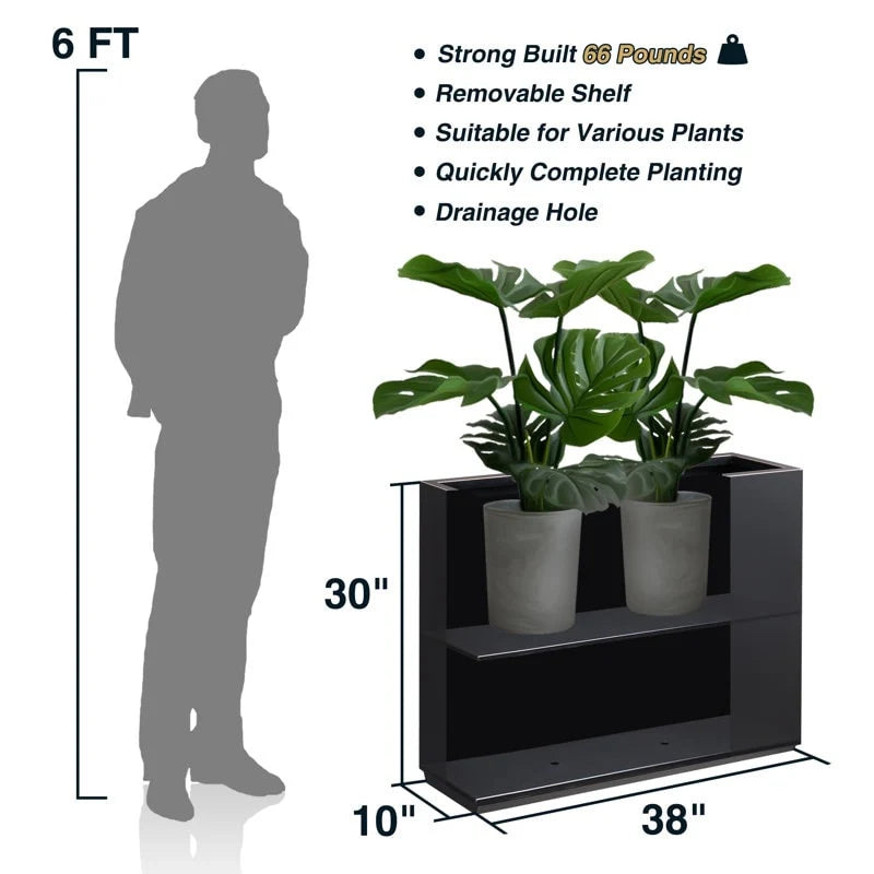 Metallic Heavy Planter for Outdoor Plants, 38Lx10Wx30H Inches Tall and Long Metal Divider Planter Box - 38"x30"x10"
