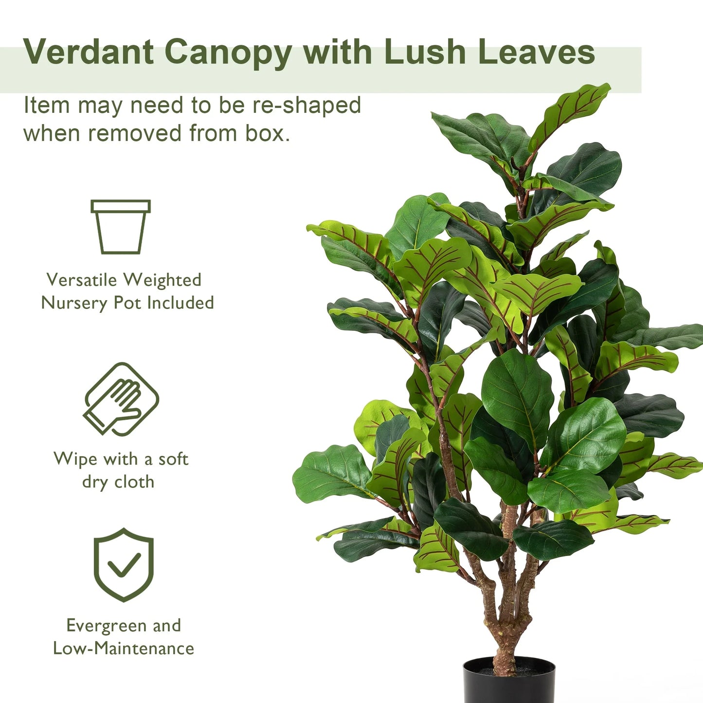 Glitzhome 3.5ft/5ft.Potted Real Touch Fiddle Leaf Fig Faux Tree